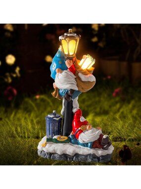 10" Solar Garden Gnome Statue - Outdoor Decor for Patio, Lawn, Yard & Balcony